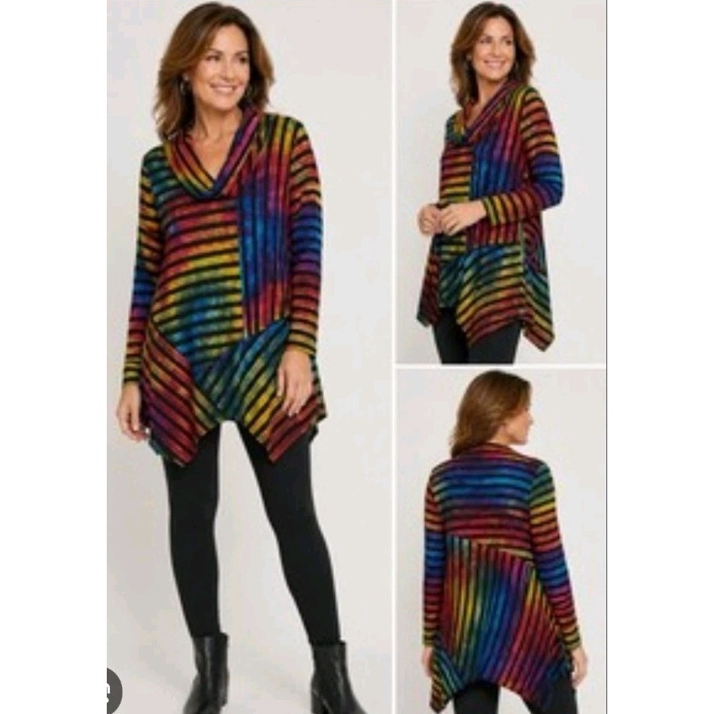 Feratelli Patchwork Turtleneck Medium Multicolor Uneven Hem Art to Wear